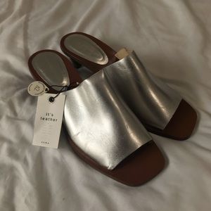 Zara silver leather mules